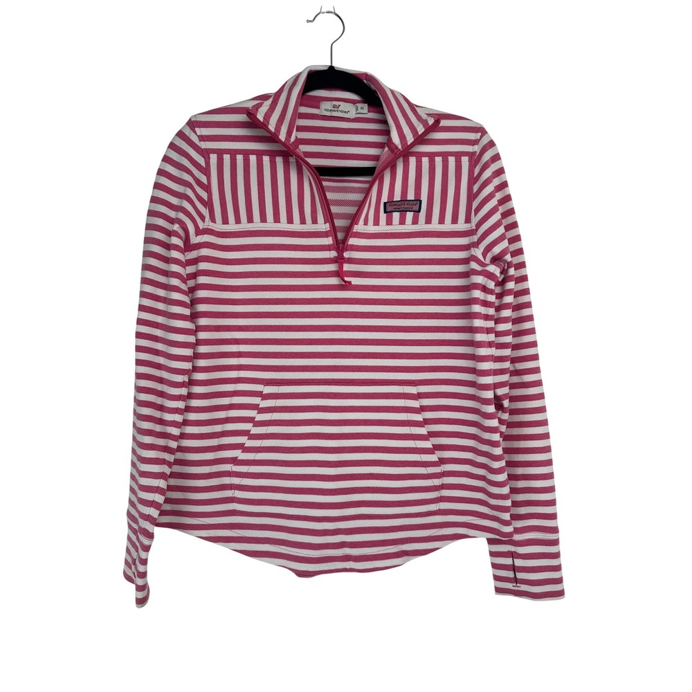Vineyard Vines Shep Shirt Pullover Womens XS Pink White Striped Quarter Zip